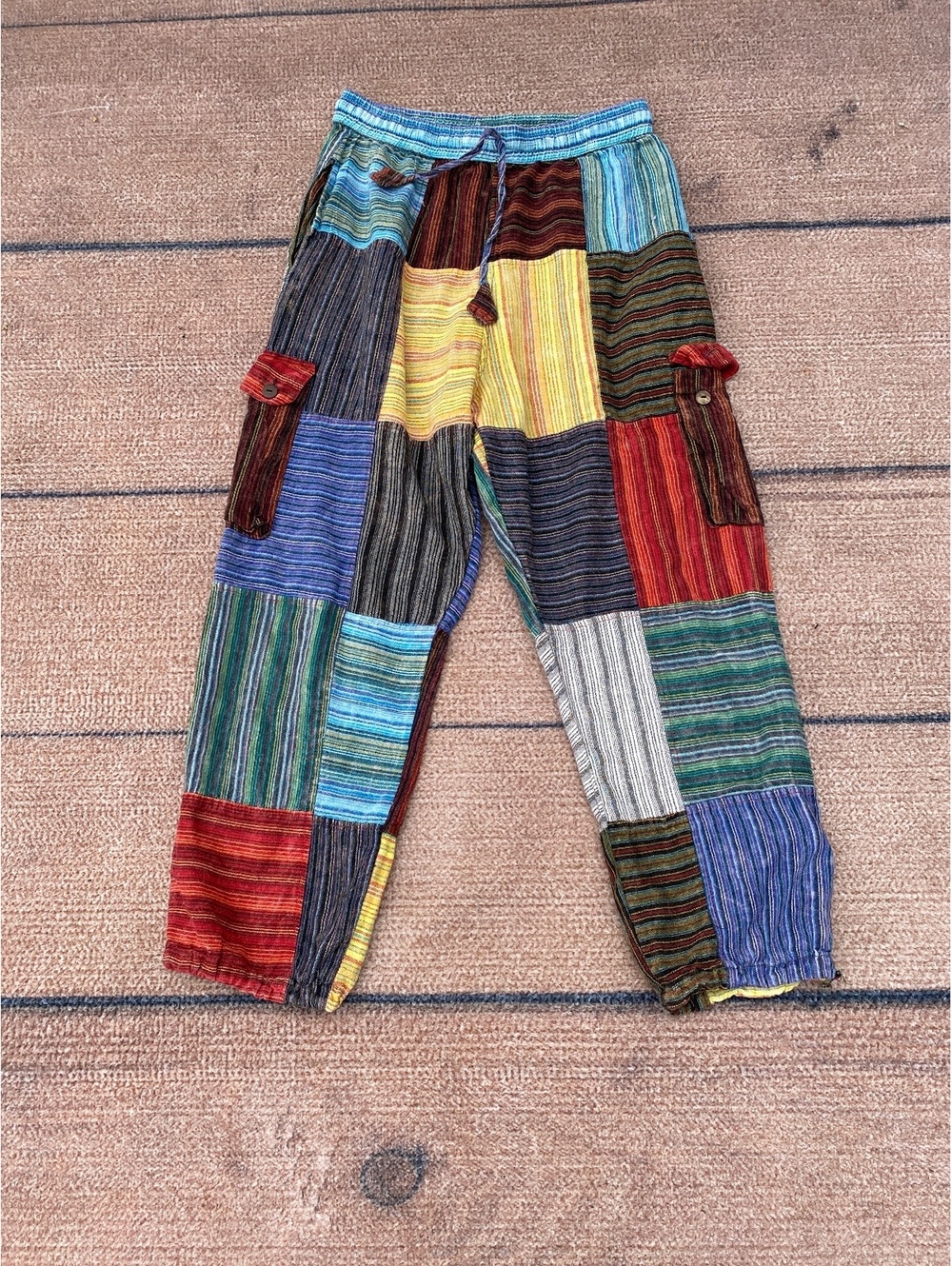 Rising International Boho Hippie Patchwork Cargo Harem Pants Made in Nepal S